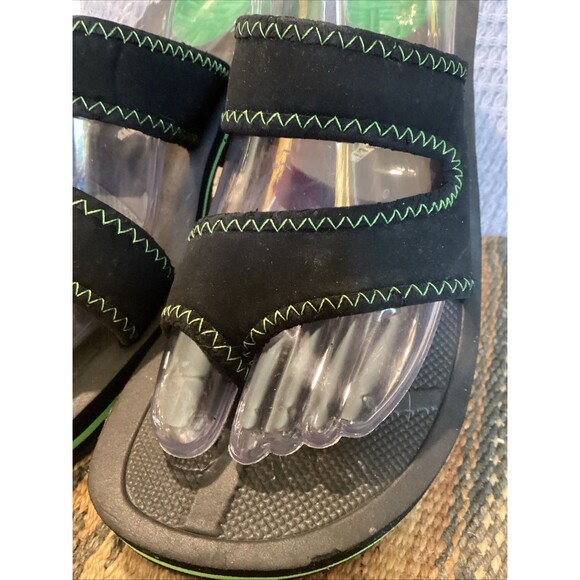 Skechers Cali Sandals Slide Sporty Slip On Black & Green Fabric Flats Womens 9 - Picture 3 of 14